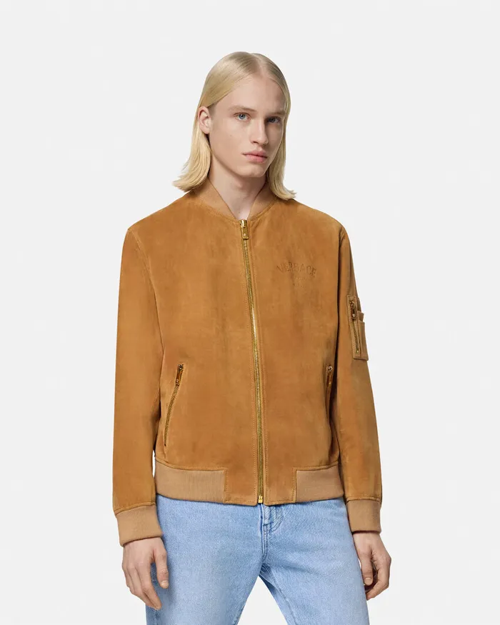Versace Suede Bomber Jacket Brown Men Jackets and Coats
