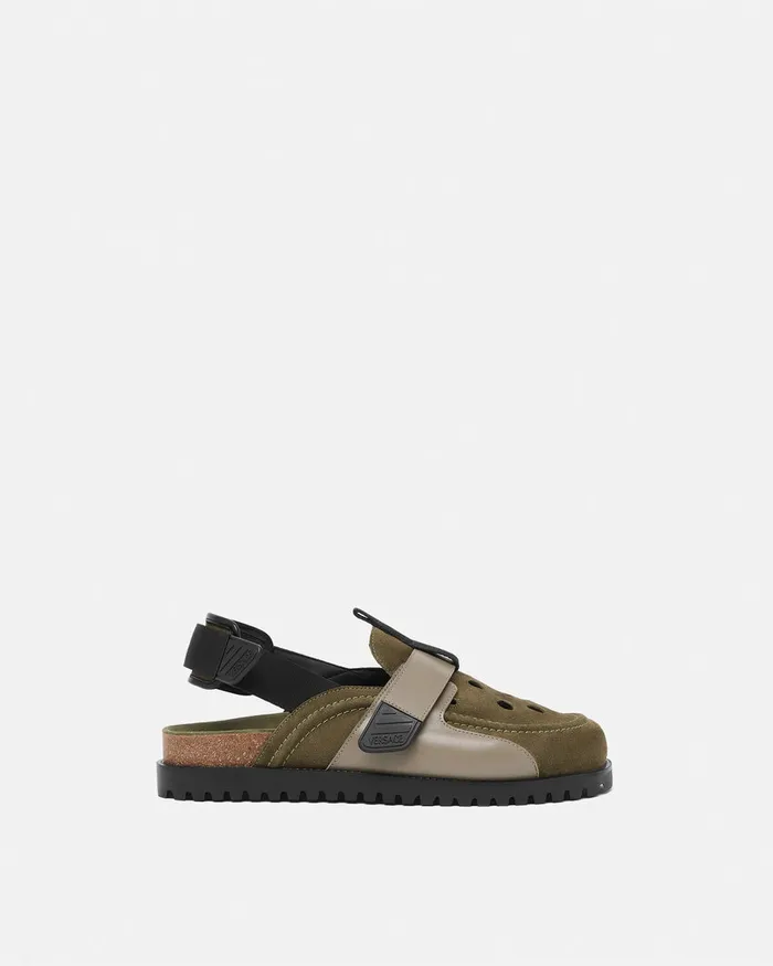 Versace Suede Mules Greenblack Men Sandals and Slides