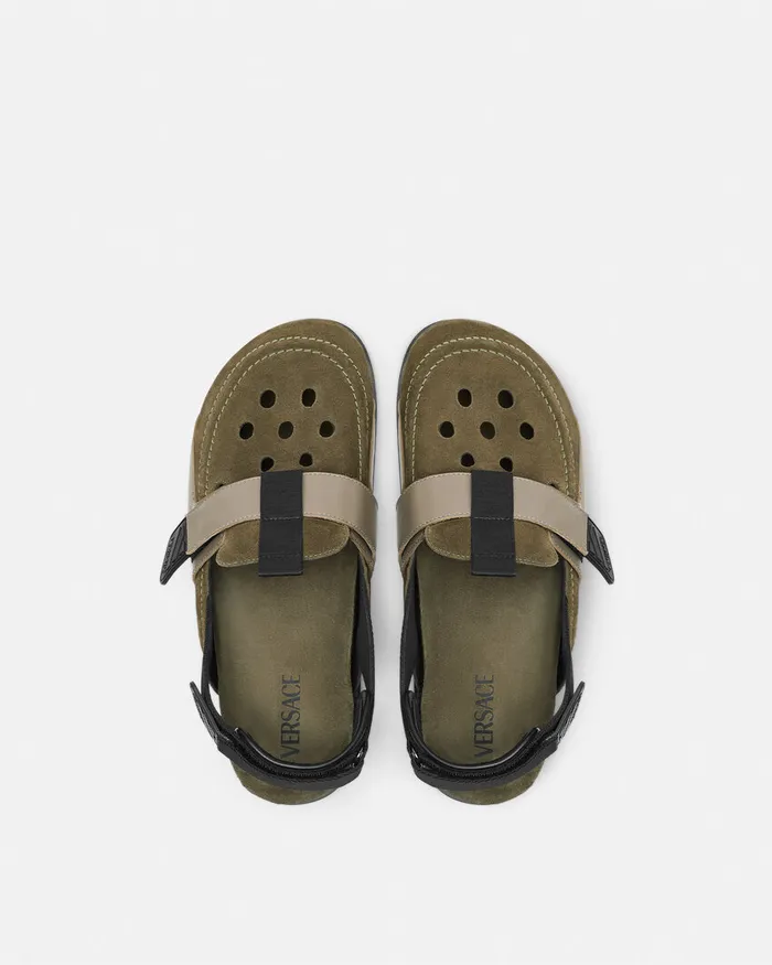 Versace Suede Mules Greenblack Men Sandals and Slides