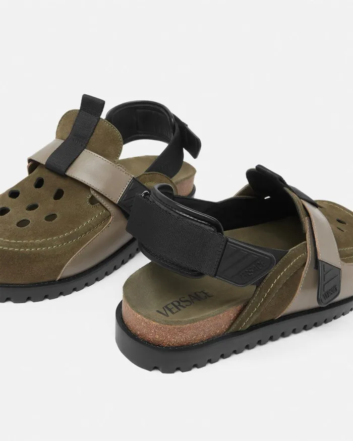 Versace Suede Mules Greenblack Men Sandals and Slides