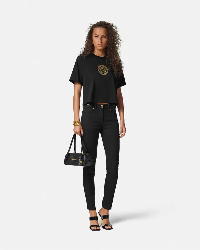 Versace Tag Bowling Shoulder Bag Blackgold WomenMen Versace Tag