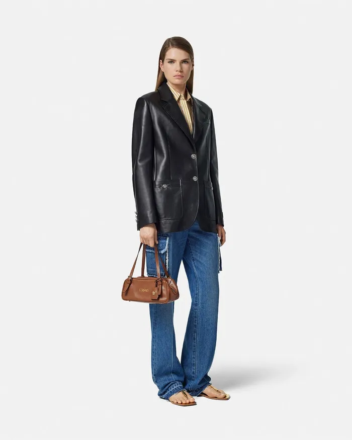 Versace Tag Bowling Shoulder Bag Brown WomenMen Top Handle