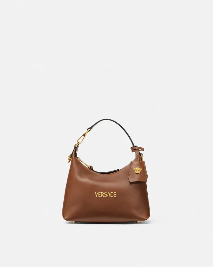 Versace Tag Hobo Handbag Brown Women Top Handle