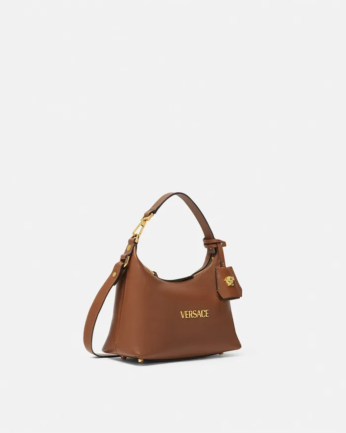 Versace Tag Hobo Handbag Brown Women Top Handle