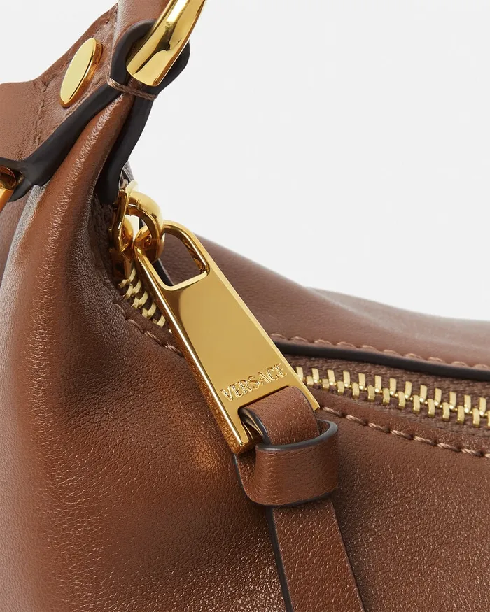 Versace Tag Hobo Handbag Brown Women Top Handle