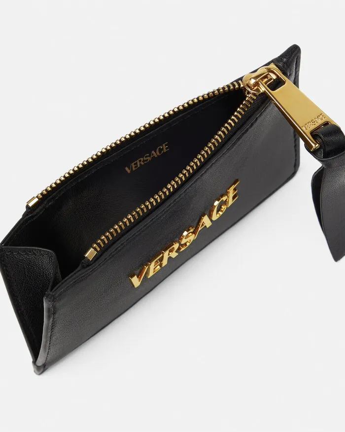 Versace Tag Zip Card Holder Blackgold Women Wallets