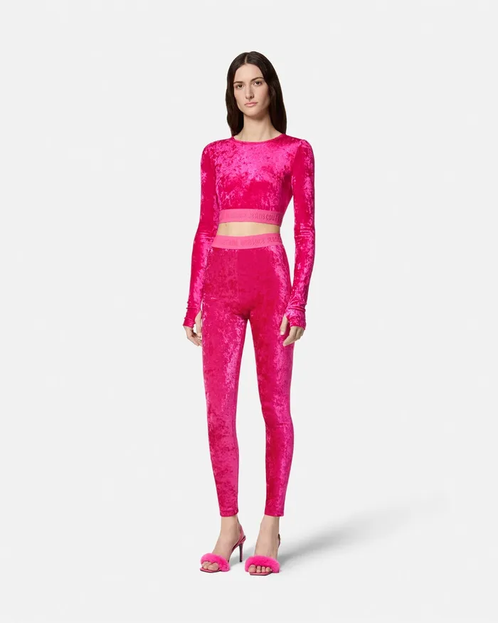 Versace Velvet Leggings Fuchsia Women Jeans Couture