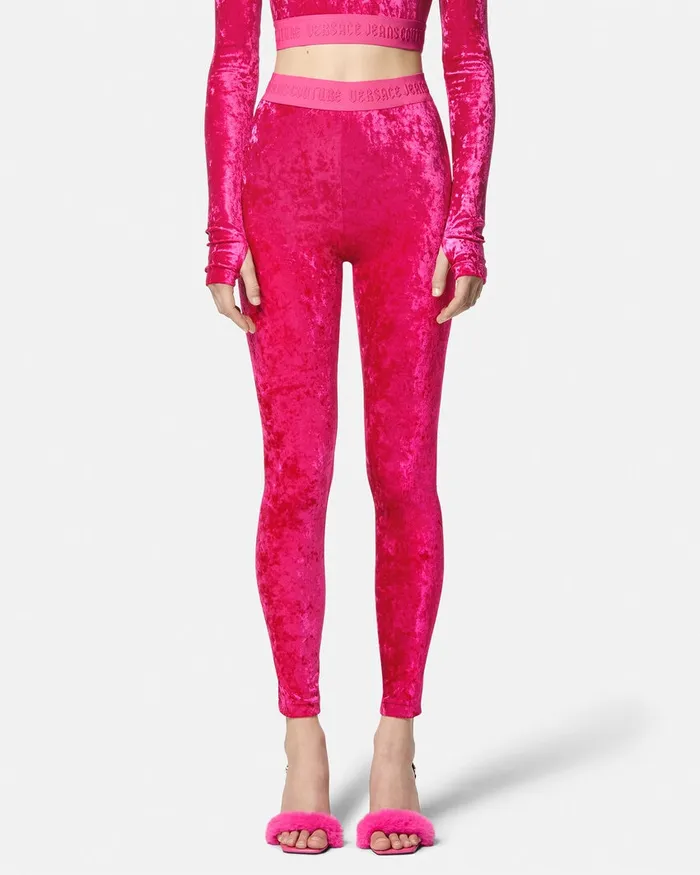 Versace Velvet Leggings Fuchsia Women Jeans Couture