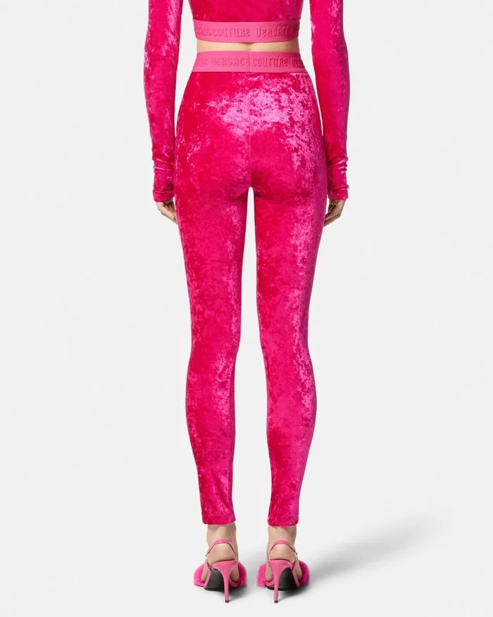 Versace Velvet Leggings Fuchsia Women Jeans Couture