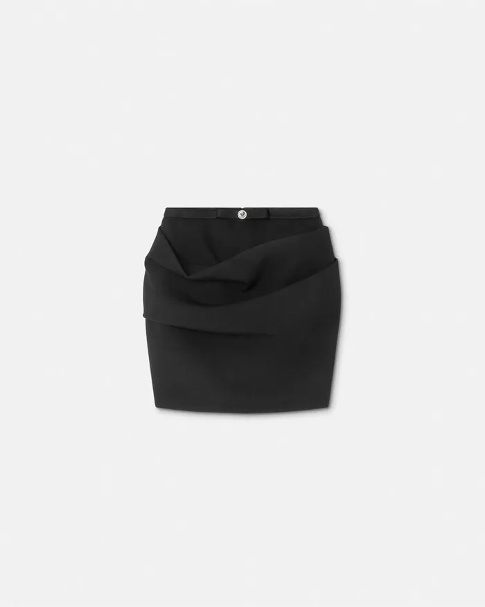 Versace Wool Gabardine Draped Skirt Black Women Skirts