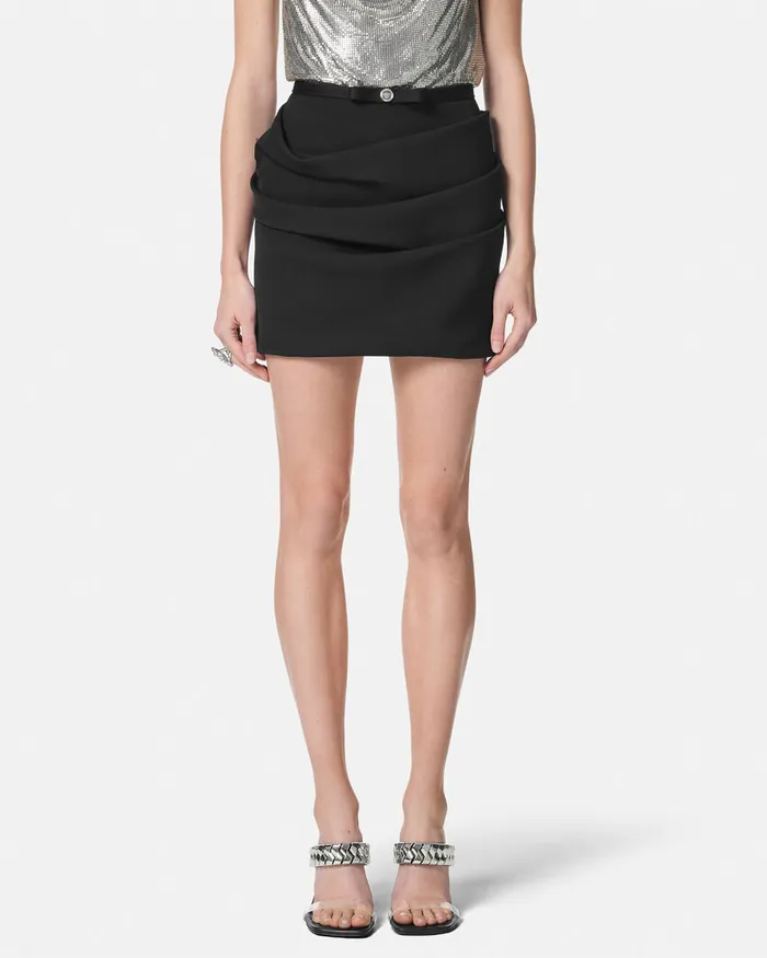 Versace Wool Gabardine Draped Skirt Black Women Skirts