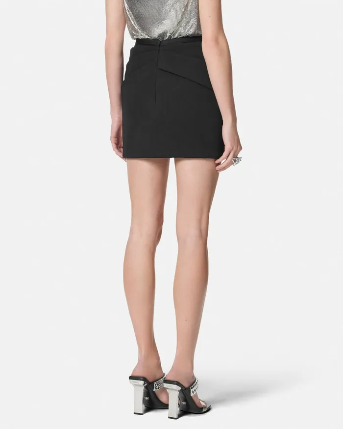 Versace Wool Gabardine Draped Skirt Black Women Skirts
