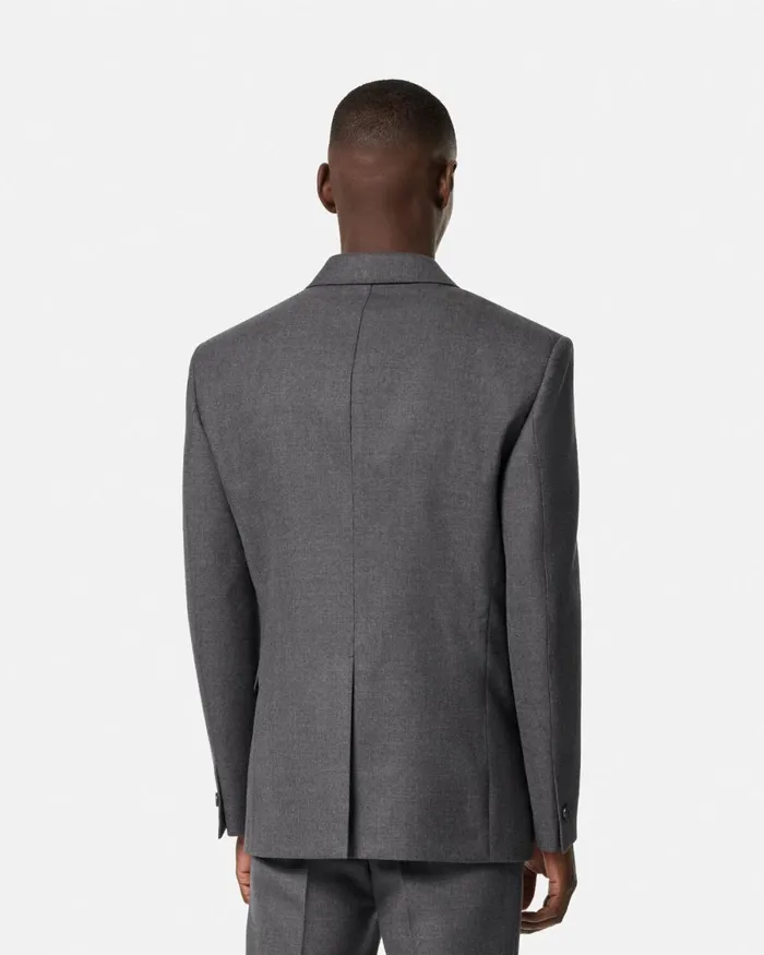 Versace Wool Gabardine FiveButton Blazer Gray Men Blazers and Suits