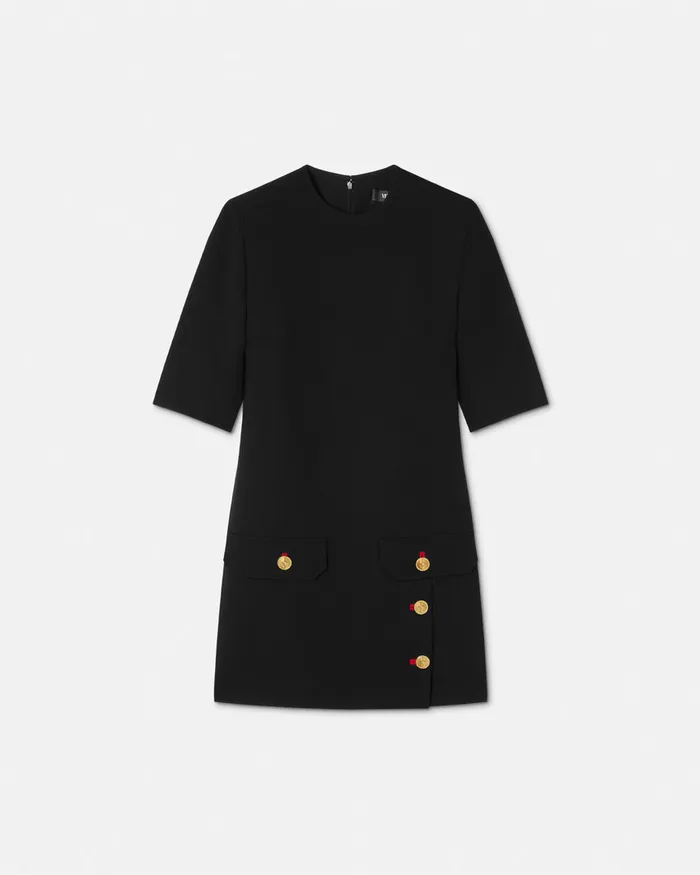 Versace Wool Gabardine Shift Mini Dress Black Women Dresses
