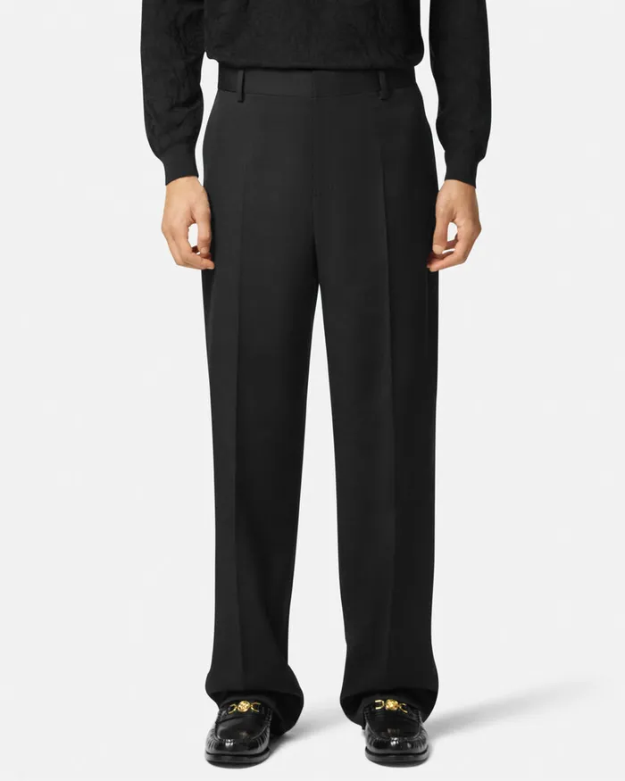 Versace Wool Twill Formal Pants Black Men Blazers and Suits