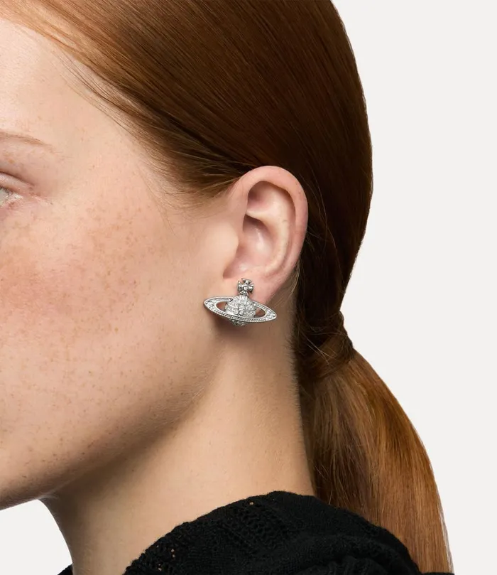 Vivienne Westwood Earrings MenWomen Mini Bas Relief Earrings Platinum Crystal Crystal