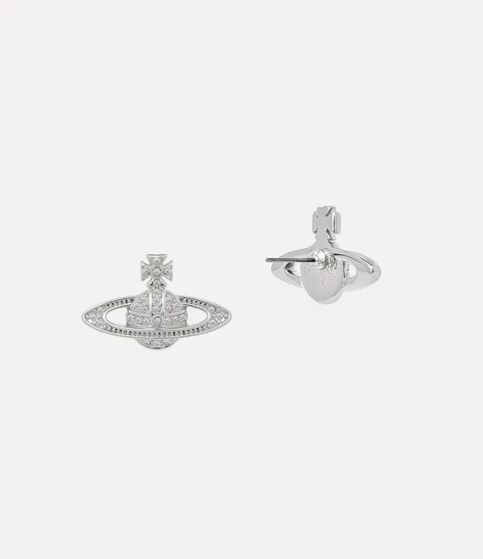 Vivienne Westwood Earrings MenWomen Mini Bas Relief Earrings Platinum Crystal Crystal