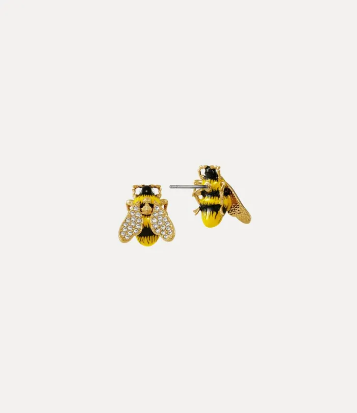 Vivienne Westwood Earrings Women Bumble Bee Earrings Gold White Crystal Black Yellow Enamel
