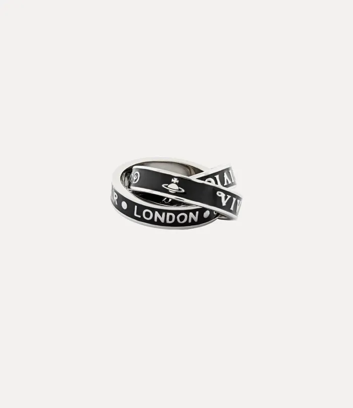 Vivienne Westwood Rings MenWomen Percy Ring Platinum Black Enamel