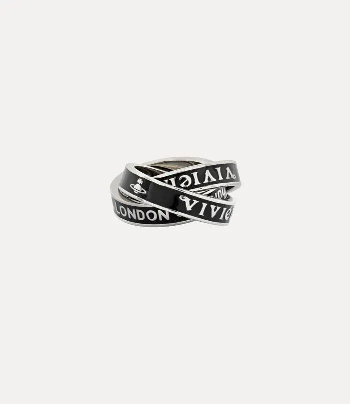 Vivienne Westwood Rings MenWomen Percy Ring Platinum Black Enamel