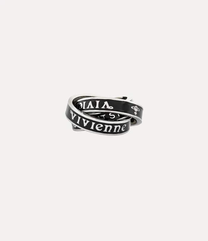 Vivienne Westwood Rings MenWomen Percy Ring Platinum Black Enamel