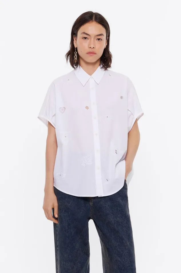 White Embroidered Cape Shirt White Women Bimba Y Lola Shirts
