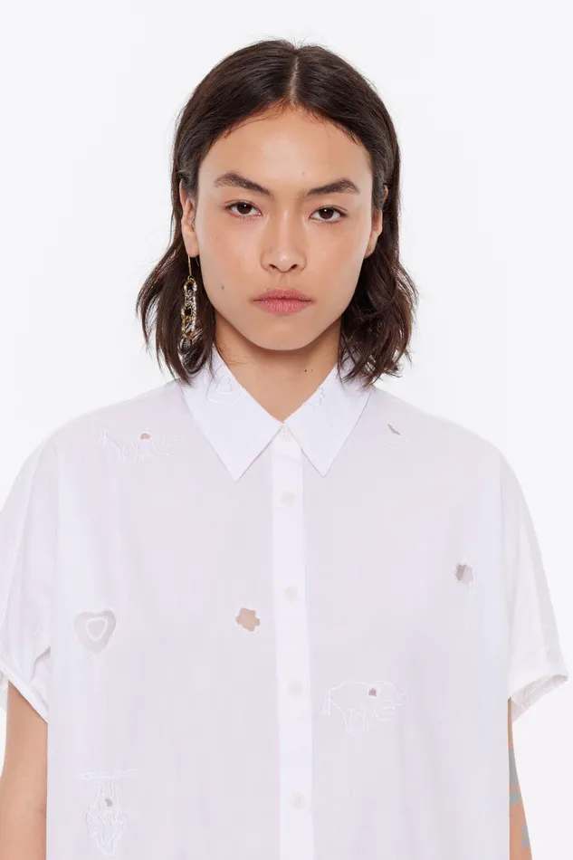 White Embroidered Cape Shirt White Women Bimba Y Lola Shirts White Embroidered Cape Shirt White Women Bimba Y Lola Shirts