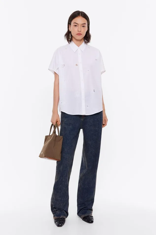 White Embroidered Cape Shirt White Women Bimba Y Lola Shirts White Embroidered Cape Shirt White Women Bimba Y Lola Shirts
