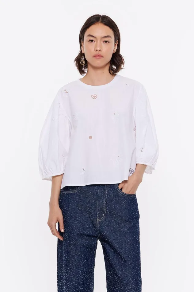 White Embroidered Short Tshirt White Women Bimba Y Lola TShirts
