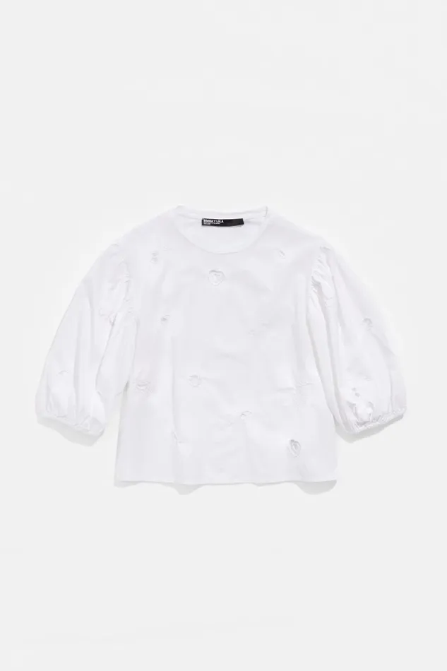White Embroidered Short Tshirt White Women Bimba Y Lola TShirts White Embroidered Short Tshirt White Women Bimba Y Lola TShirts