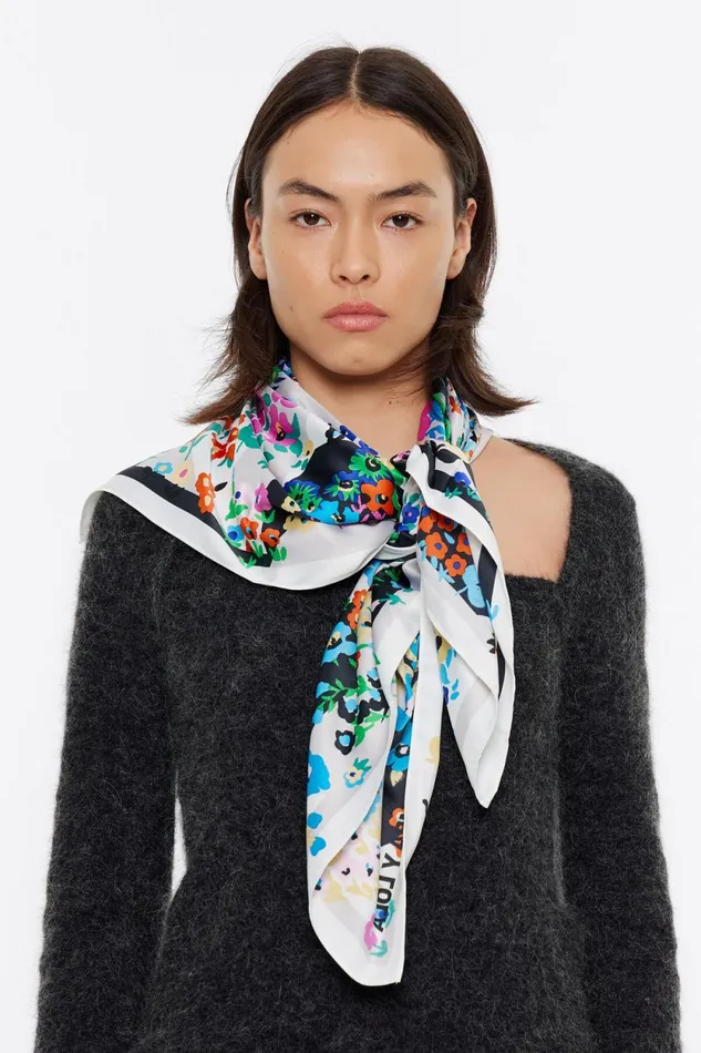 White Geometric Logo Floral Scarf White Women Bimba Y Lola Scarves White Geometric Logo Floral Scarf White Women Bimba Y Lola Scarves