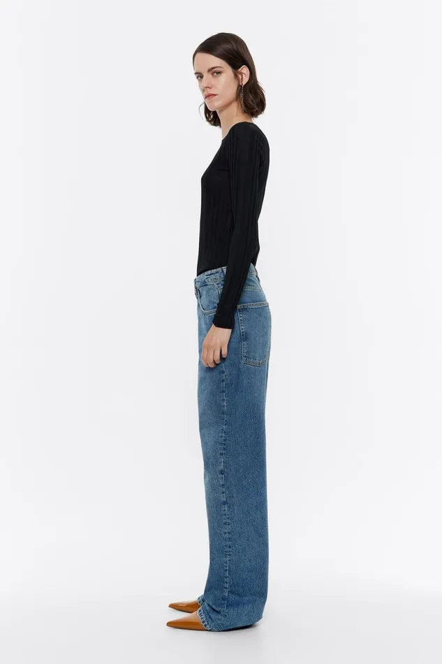 WIDE LEG 8211 Blue Denim Jeans Medium Denim Blue Women Bimba Y Lola Trousers WIDE LEG 8211 Blue Denim Jeans Medium Denim Blue Women Bimba Y Lola Trousers