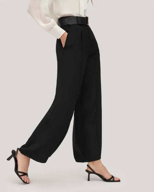 Wide Leg Heavy Crepe Silk Iris Pants For Women 8211 BlackWhite Women Lilysilk Essentials