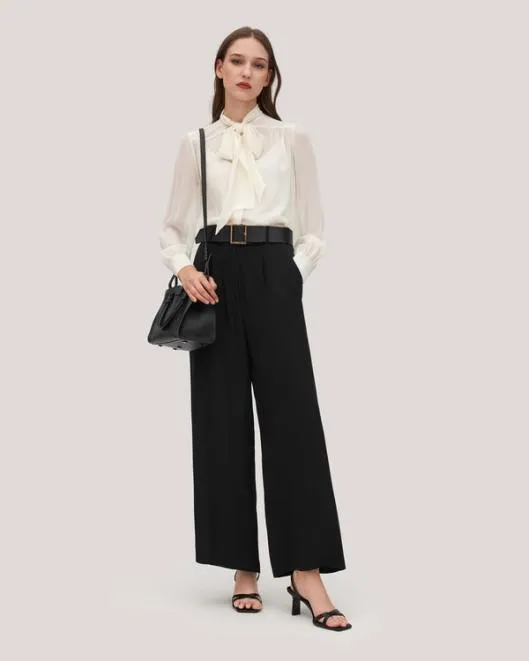 Wide Leg Heavy Crepe Silk Iris Pants For Women 8211 BlackWhite Women Lilysilk Essentials