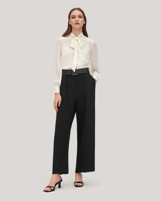 Wide Leg Heavy Crepe Silk Iris Pants For Women 8211 BlackWhite Women Lilysilk Essentials