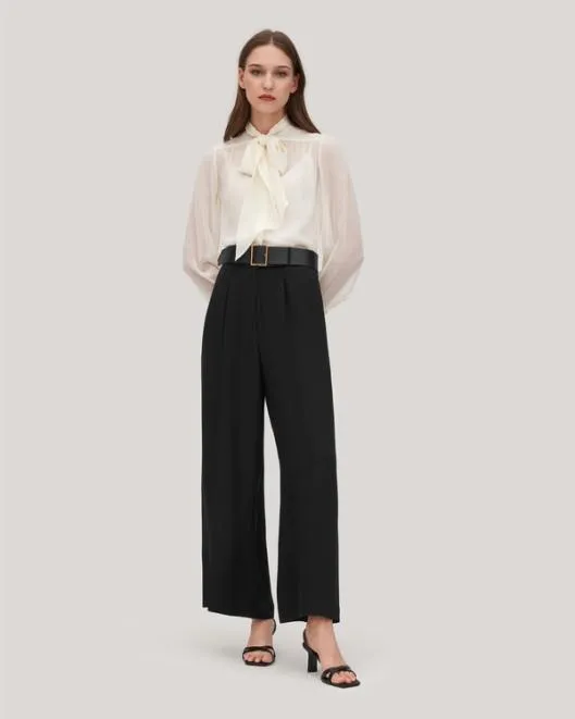 Wide Leg Heavy Crepe Silk Iris Pants For Women 8211 BlackWhite Women Lilysilk Essentials