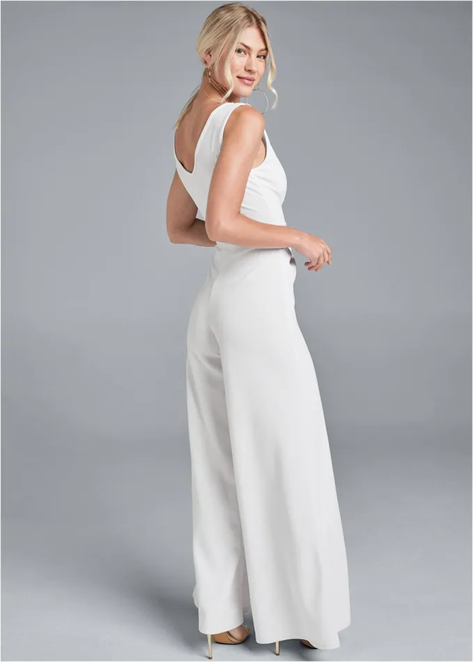 WIDE LEG JUMPSUIT White Women VENUS Occasion Jumpsuits and Rompers