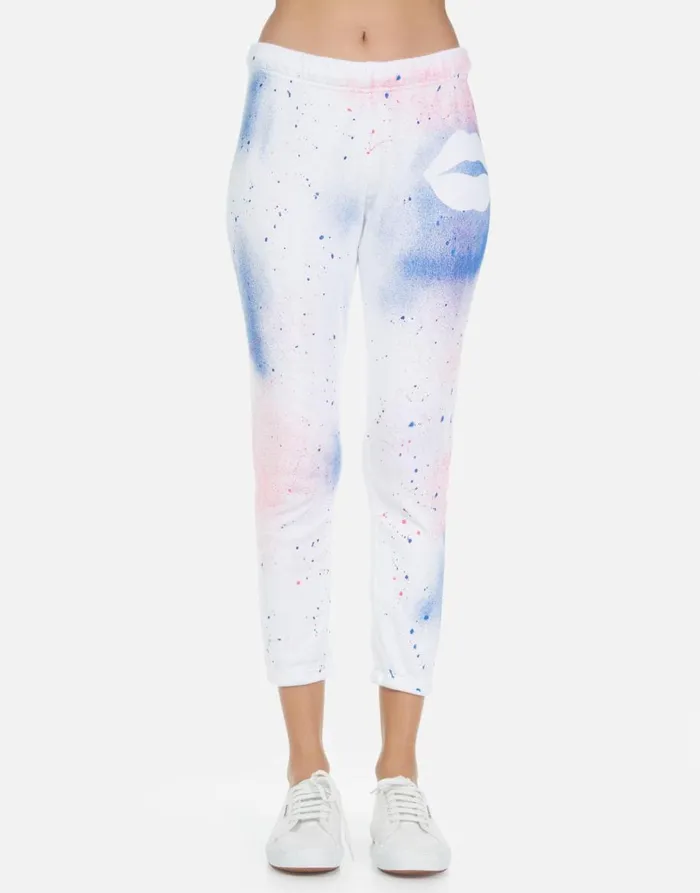 Women039s Alana Galaxy Lip White Galaxy Splatter Lauren Moshi Crop Sweatpants