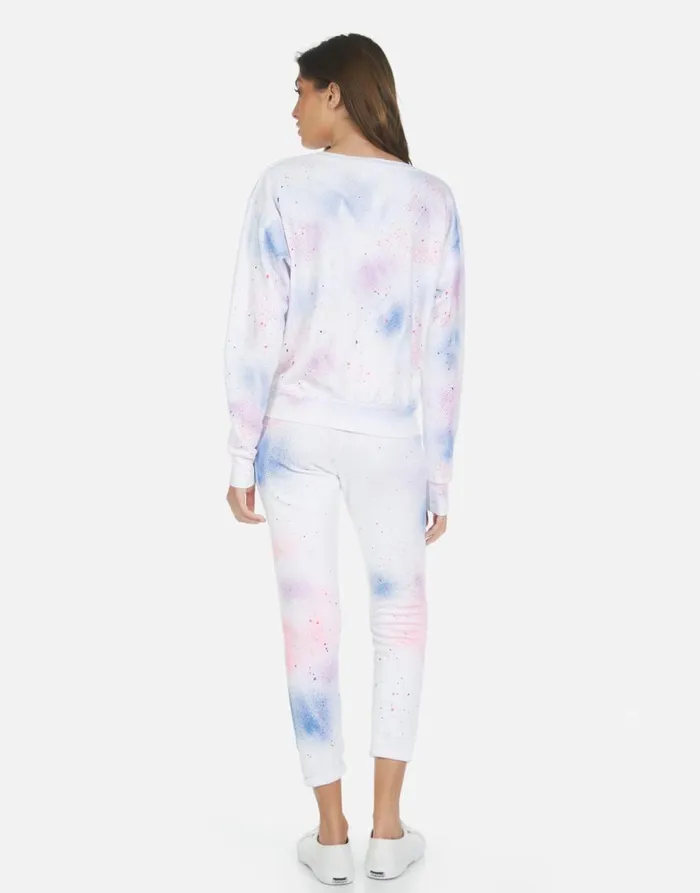 Women039s Alana Galaxy Lip White Galaxy Splatter Lauren Moshi Crop Sweatpants