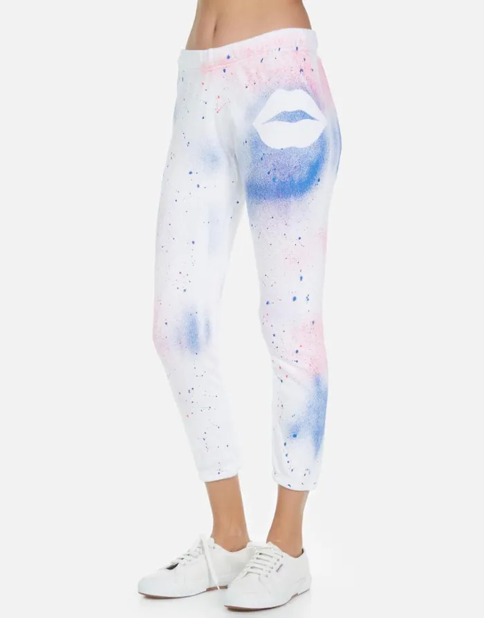 Women039s Alana Galaxy Lip White Galaxy Splatter Lauren Moshi Crop Sweatpants