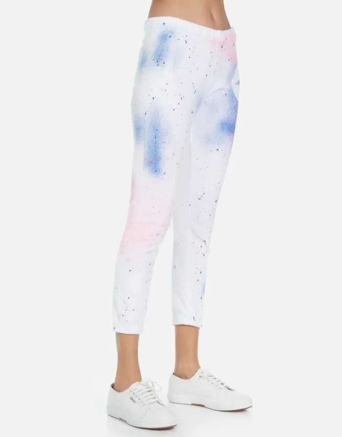 Women039s Alana Galaxy Lip White Galaxy Splatter Lauren Moshi Crop Sweatpants