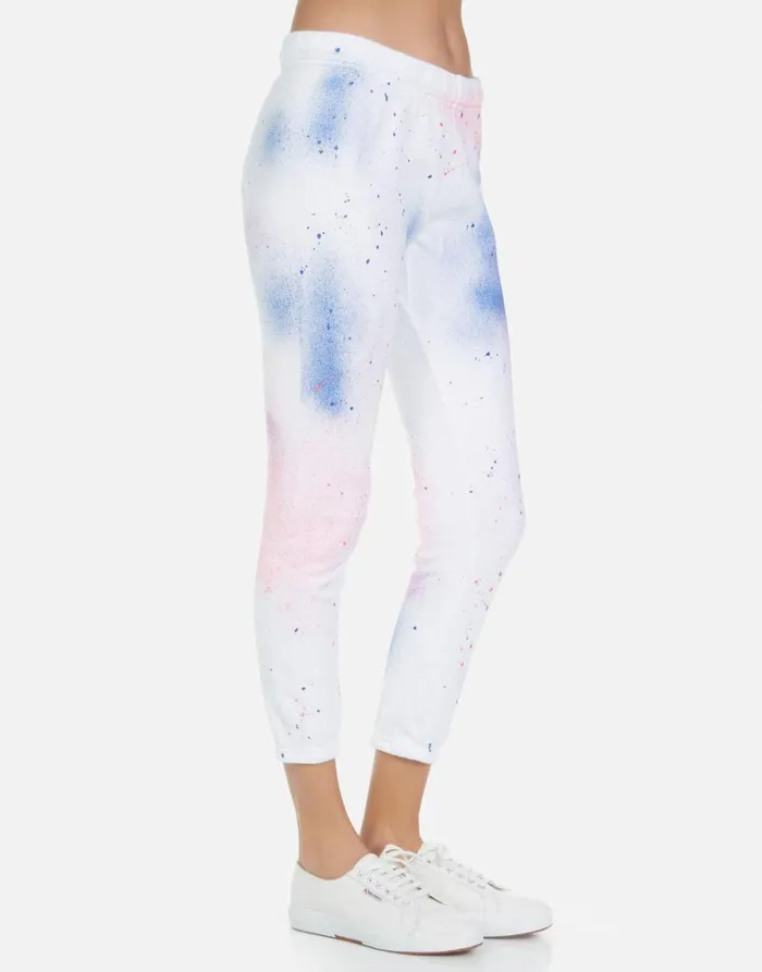 Women039s Alana Galaxy Lip White Galaxy Splatter Lauren Moshi Crop Sweatpants
