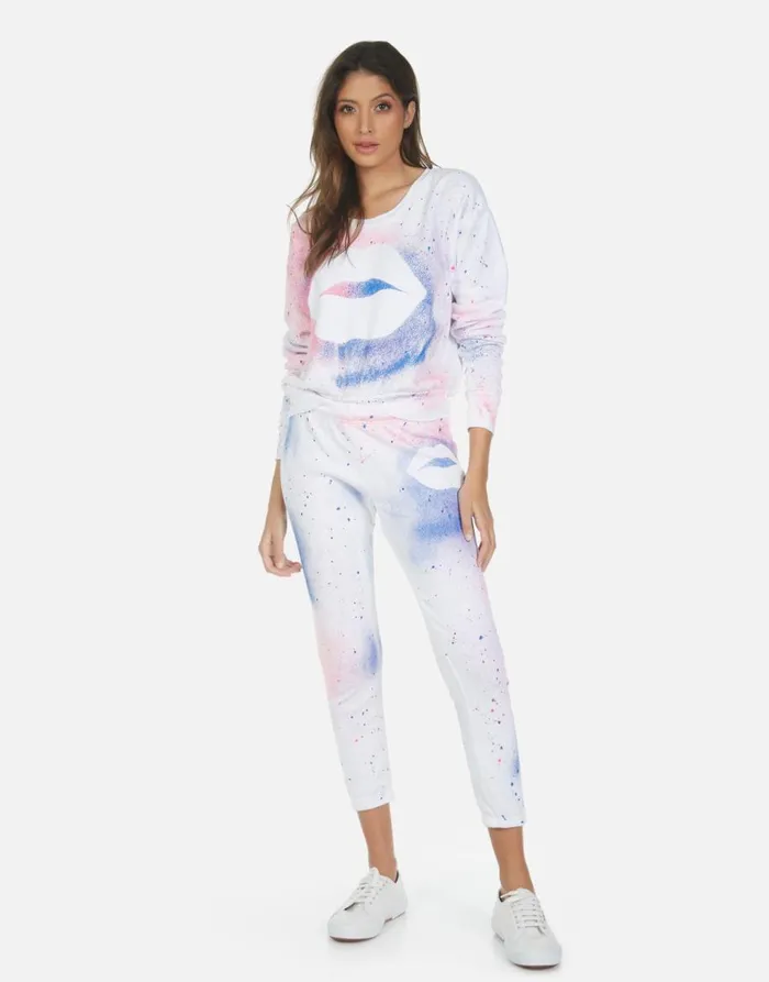 Women039s Alana Galaxy Lip White Galaxy Splatter Lauren Moshi Crop Sweatpants