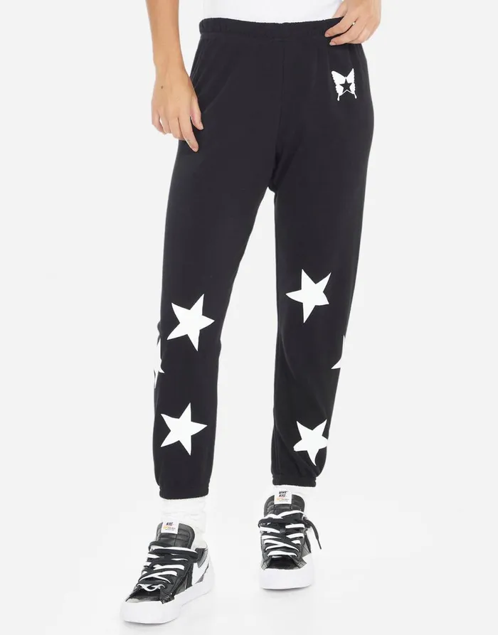 Women039s Alana Rock Star Butterfly Black Lauren Moshi Crop Sweatpants