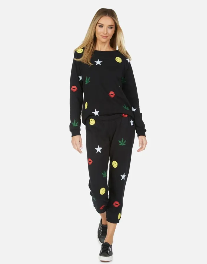 Women039s Alana Spray Elements Black Lauren Moshi Crop Sweatpants