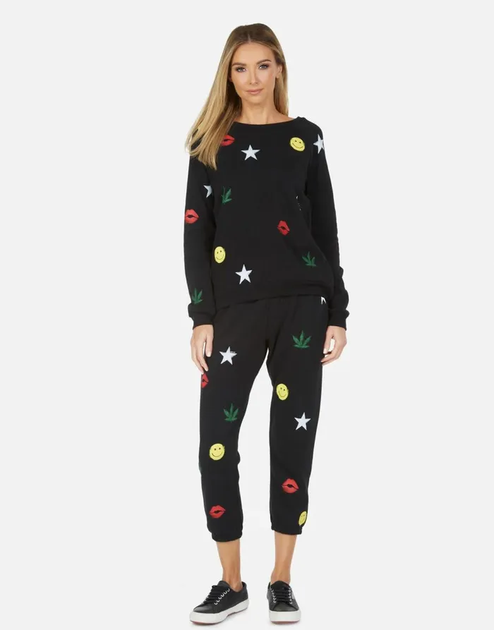 Women039s Alana Spray Elements Black Lauren Moshi Crop Sweatpants