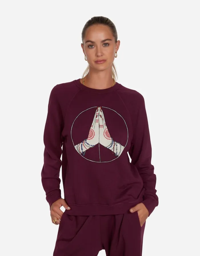 Women039s Anela Peace Love Serenity Berry Wine Lauren Moshi Long Sleeve