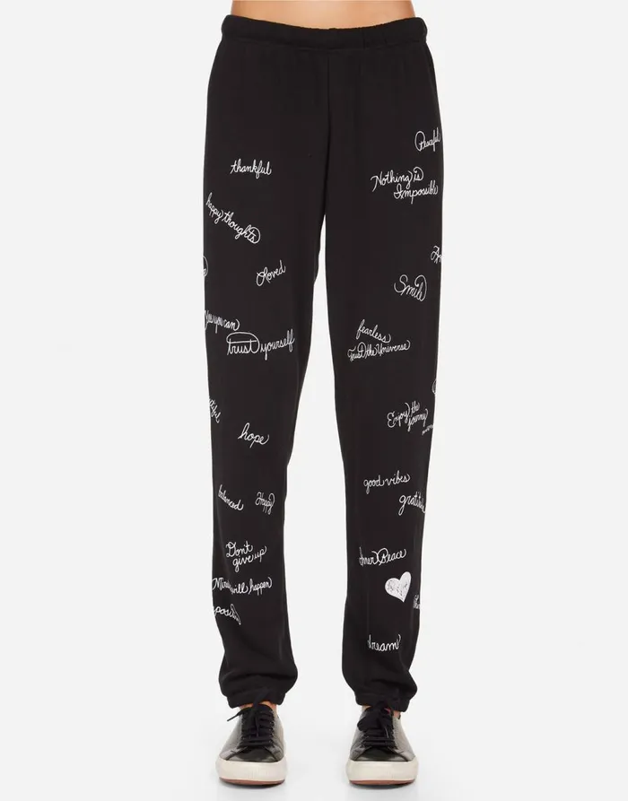 Women039s Brynn Happy Thoughts Black Lauren Moshi Long Sweatpants