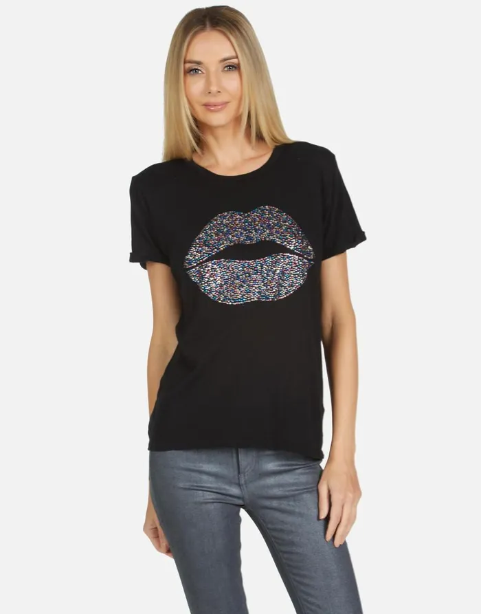 Women039s Edda Crystal Sprinkle Lip Black Lauren Moshi Short Sleeve