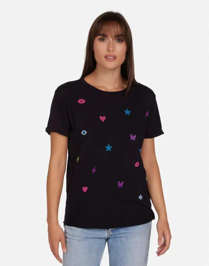 Women039s Edda Neon Stud Elements Black Lauren Moshi Short Sleeve